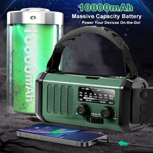 10000mAh Solar-Powered Emergency Radio with Flashlight-1